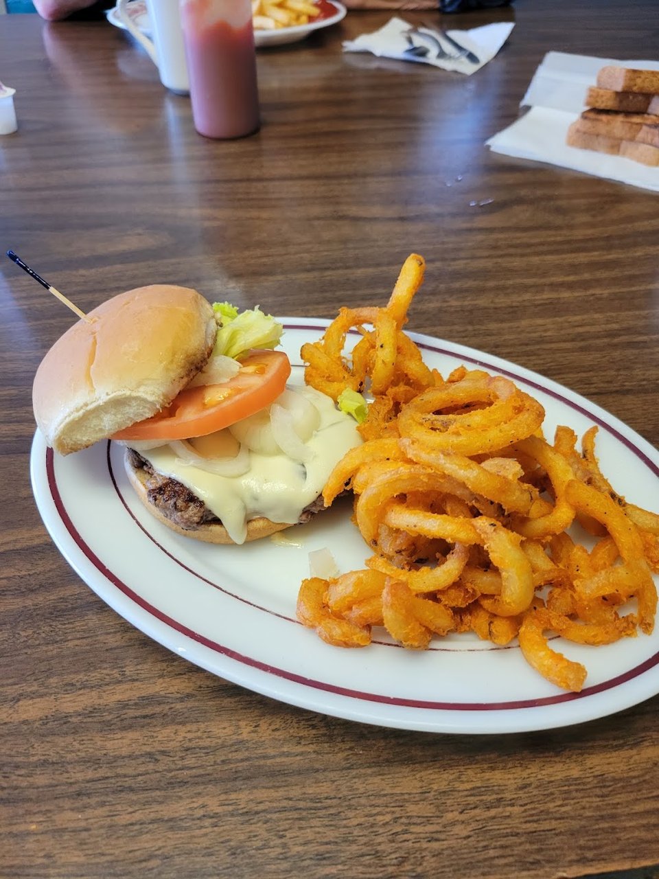 Cheese Burger and Curly Fries
